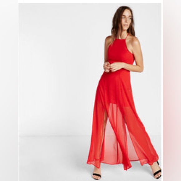 Express Halter Neck Red Maxi Dress - Picture 1 of 4
